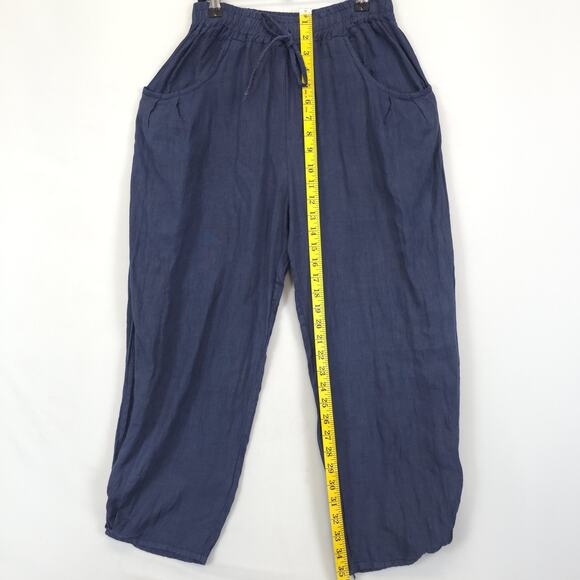 Linen Luv Ankle Pants Women S Elastic Waist Lightweight Pockets Italy Navy - Picture 3 of 11